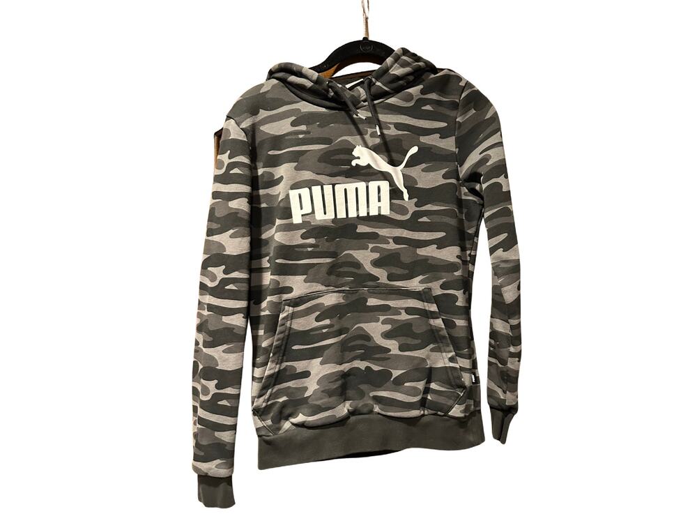 Puma S Black Camo Logo Essentials+ Long Sleeve Hoodie Sweatshirt Women's NWT